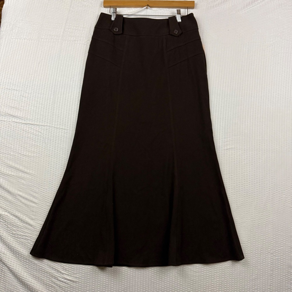 Dressbarn Women Brown Maxi Skirt Size 8 Button Tab Waist Flared Mermaid Long